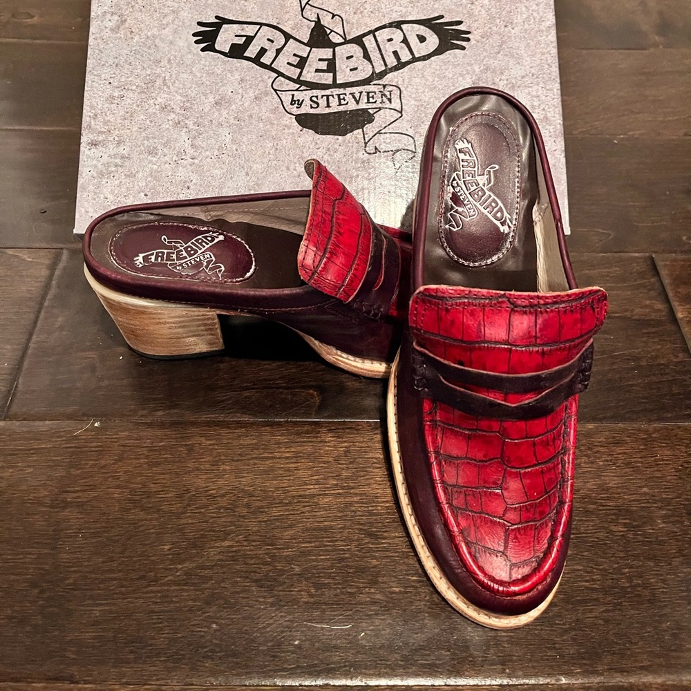 Freebird by Steven Burgundy Croc-Embossed Loafers
